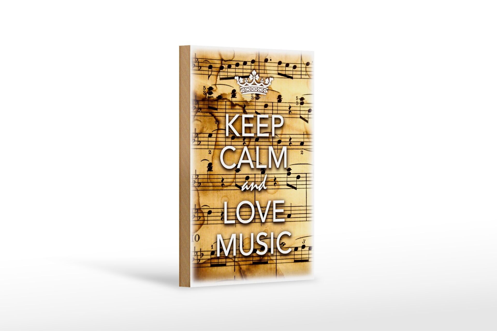 Wooden sign saying 12x18 cm Keep Calm and love music decoration