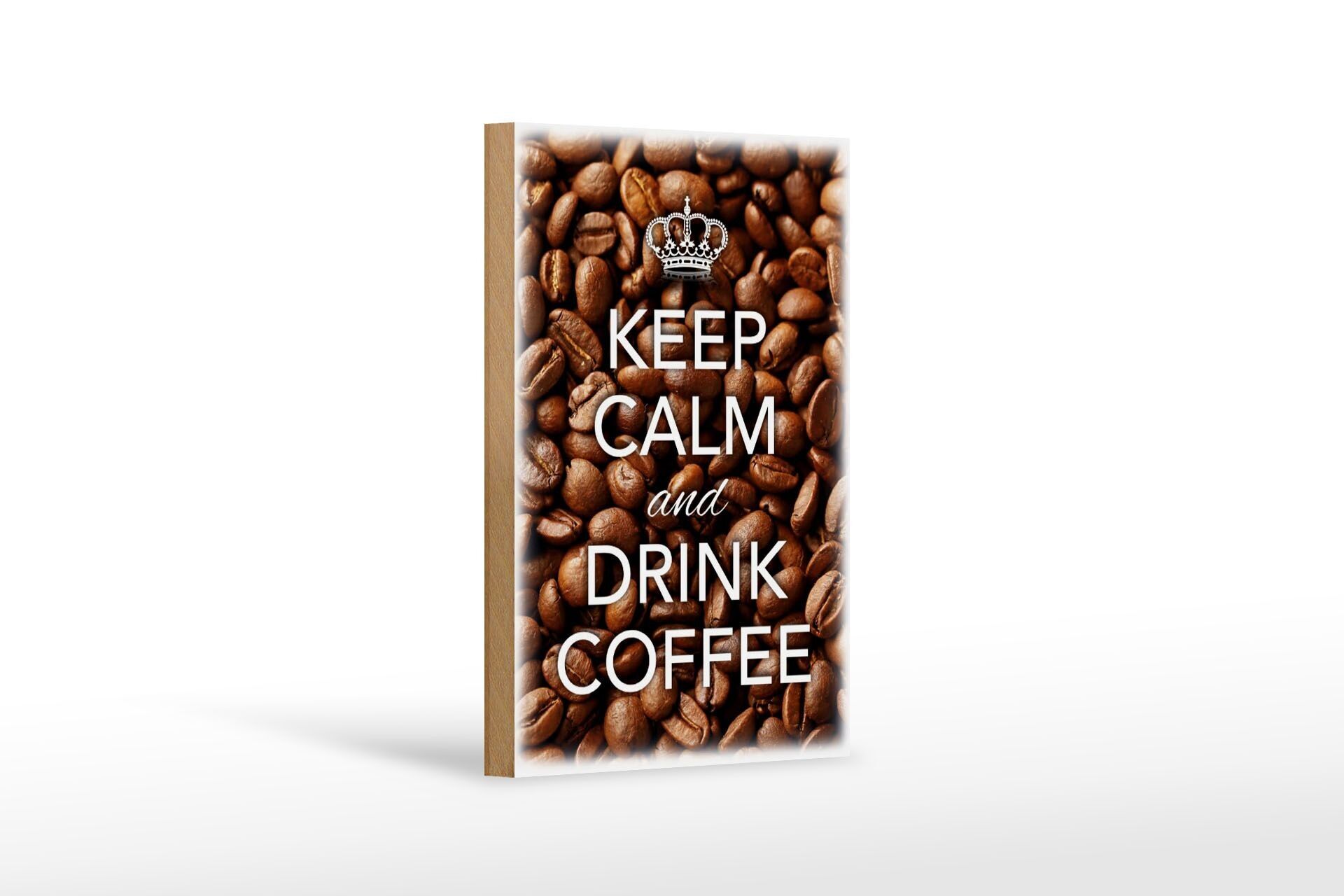 Cartello in legno con scritta "Keep Calm and drink Coffee Coffee" 12x18 cm
