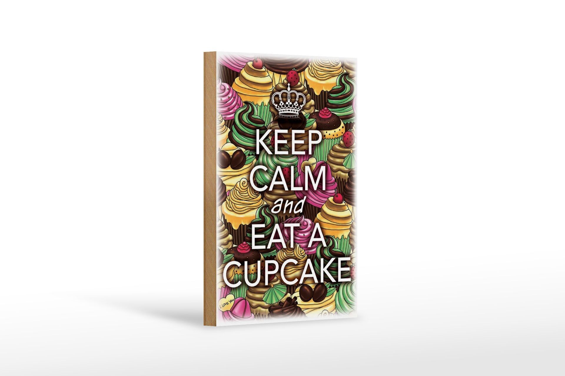 Cartello in legno con scritta 12x18 cm Keep Calm and eat decorazione Cupcake