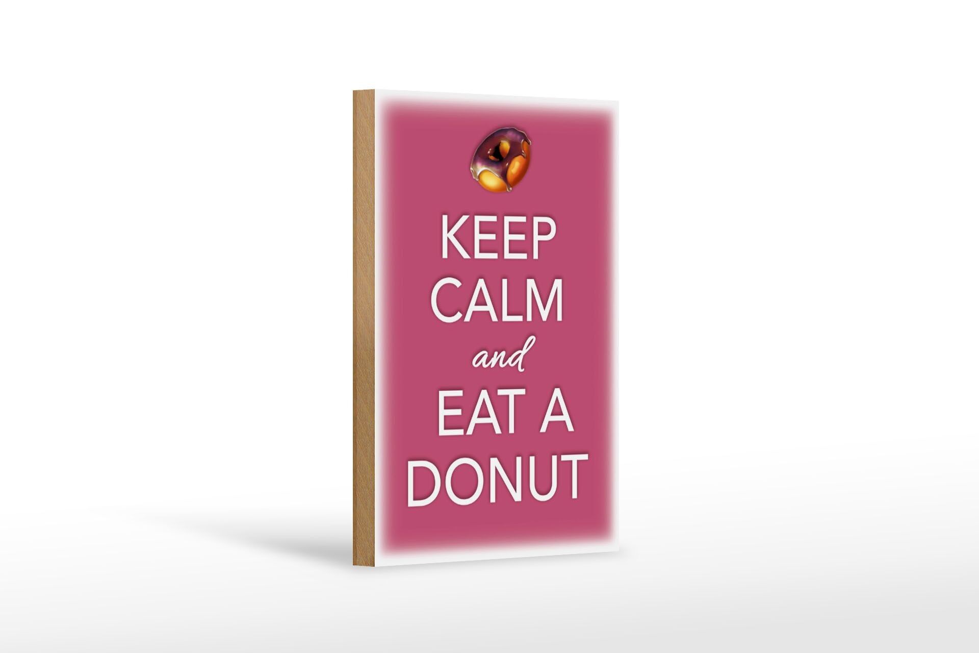 Cartello in legno con scritta Keep Calm and eat decorazione ciambella 12x18 cm