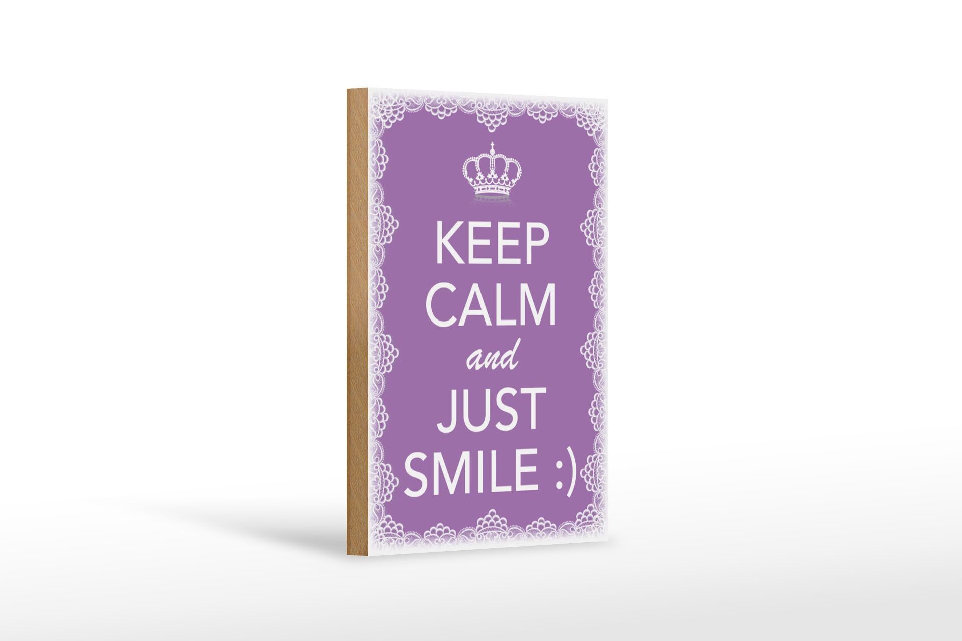 Cartello in legno con scritta "Keep Calm and just smile" 12x18 cm :) Decorazione