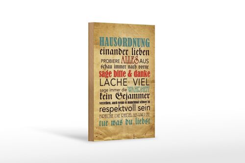 Holzschild Spruch 12x18 cm Hausordnung sage bitte danke Dekoration