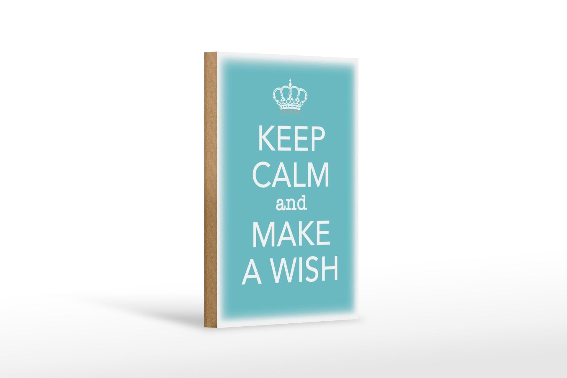 Cartello in legno con scritta "Keep Calm and make a wish" 12x18 cm
