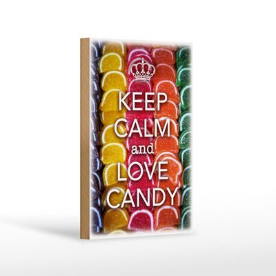 Cartel de madera con texto Keep Calm and love candy decoración 12x18 cm
