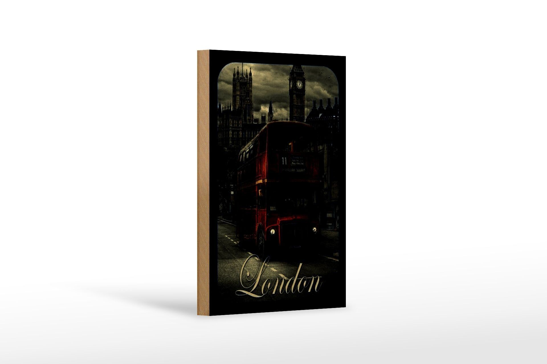 Holzschild London 12x18 cm Sightseeing Bus red Dekoration