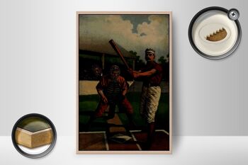 Panneau en bois rétro 12x18 cm baseball USA batteur décoration 2