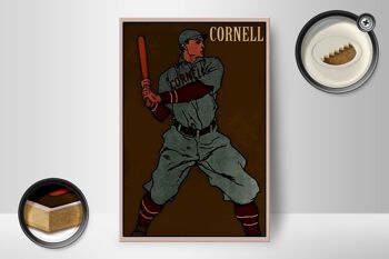 Panneau en bois rétro 12x18 cm, décoration de batteur de baseball Cornell 2