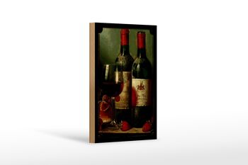 Panneau artistique en bois 12x18cm, nature morte, vin rouge, fraises, fruits, décoration 1
