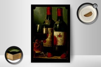 Panneau artistique en bois 12x18cm, nature morte, vin rouge, fraises, fruits, décoration 2