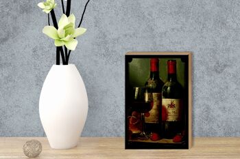 Panneau artistique en bois 12x18cm, nature morte, vin rouge, fraises, fruits, décoration 3