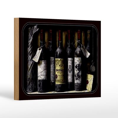 Letrero de madera artístico 18x12 cm bodegón decoración de botellas de vino tinto antiguas