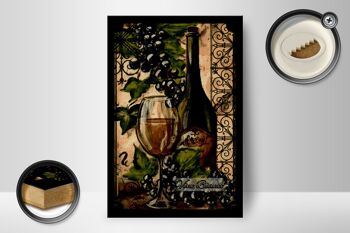 Panneau en bois art 12x18 cm nature morte Vino Bianco décoration vin blanc 2