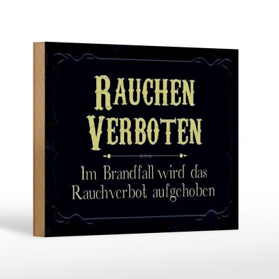 Letrero de madera aviso 18x12cm Prohibido fumar en caso de incendio decoración