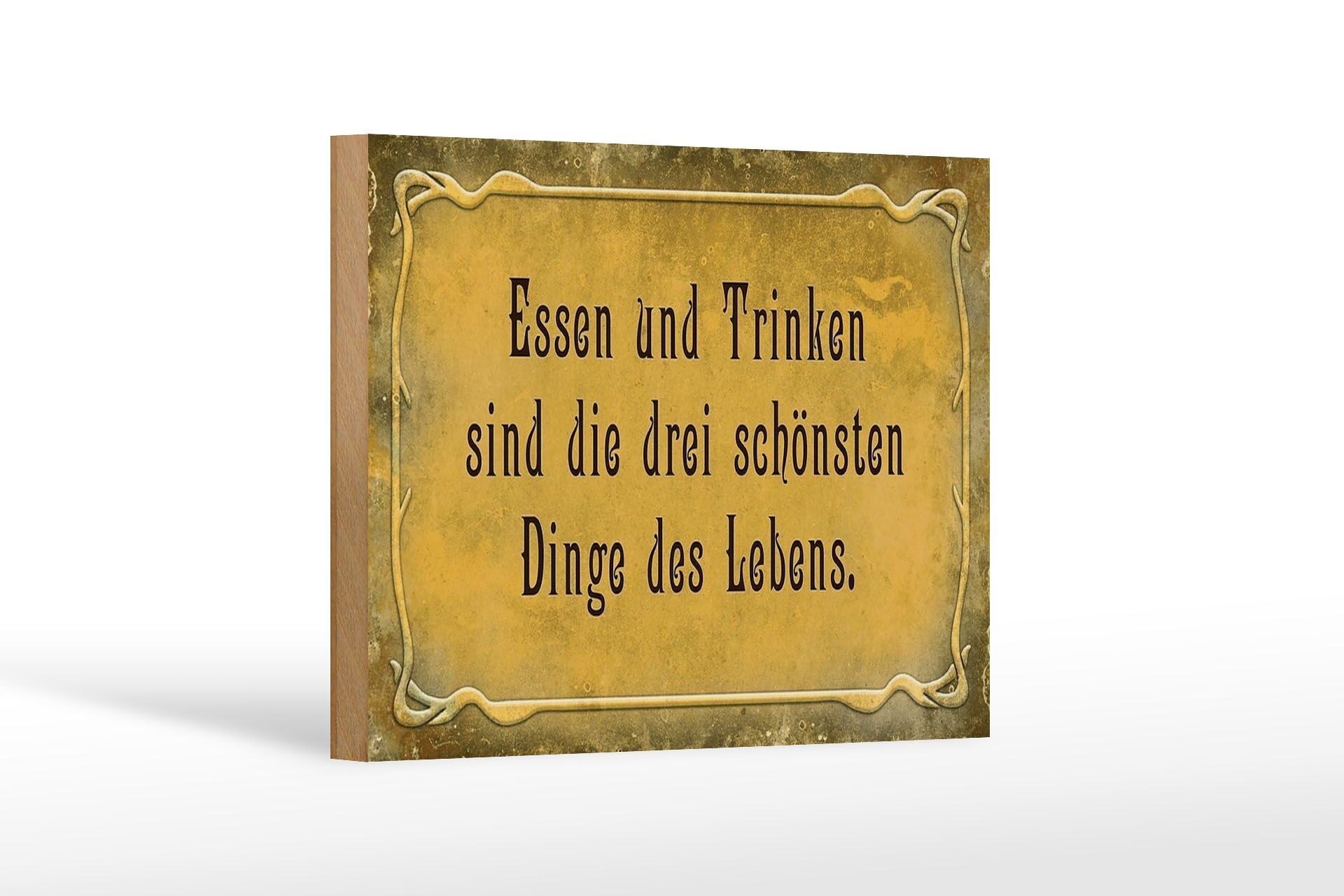 Holzschild Spruch 18x12 cm Essen Trinken 3 schönste Dinge Dekoration