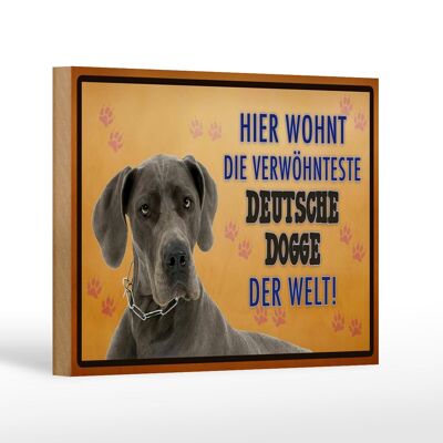 Holzschild Spruch 18x12 cm Hund hier wohnt Deutsche Dogge Dekoration