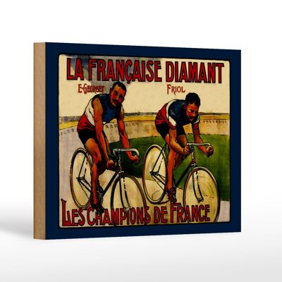 Panneau en bois rétro 18x12 cm vélo la française décoration losanges