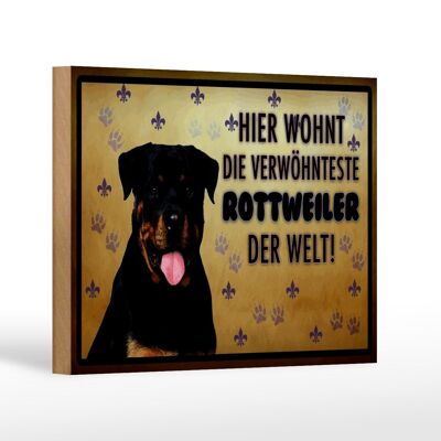 Targa in legno con scritta "Il cane Rottweiler vive qui" decorazione 18x12 cm