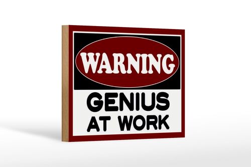 Holzschild Hinweis 18x12 cm Warning Genius at work Dekoration