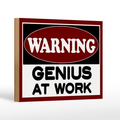 Holzschild Hinweis 18x12 cm Warning Genius at work Dekoration