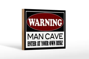 Panneau en bois 18x12 cm Attention Man Cave entrez dans votre décoration 1