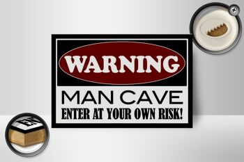 Panneau en bois 18x12 cm Attention Man Cave entrez dans votre décoration 2