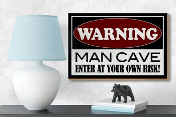 Panneau en bois 18x12 cm Attention Man Cave entrez dans votre décoration 3
