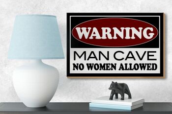 Panneau en bois 18x12 cm Attention Man Cave pas de décoration femme 3