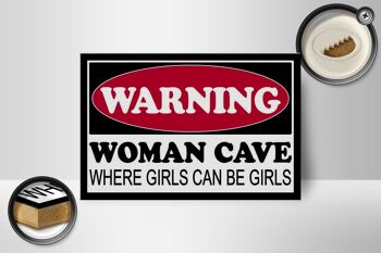 Panneau en bois 18x12 cm Avertissement Grotte de Femme où décoration de filles 2