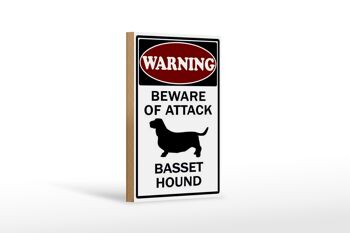 Panneau en bois avis 12x18 cm attention à l'attaque décoration Basset Hound 1