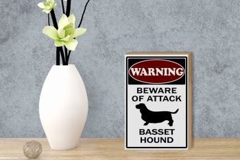 Panneau en bois avis 12x18 cm attention à l'attaque décoration Basset Hound 3