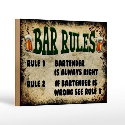 Cartel de madera que dice 18x12 cm Beer Bar Rules Bartender siempre decoración