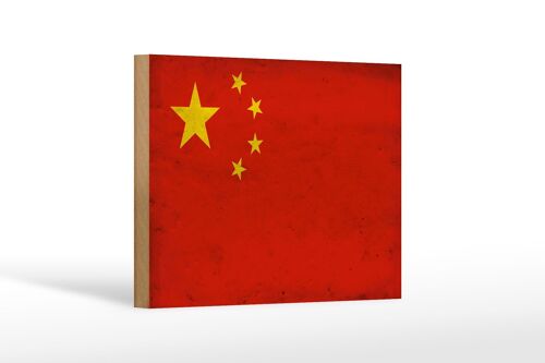 Holzschild Flagge 18x12 cm China Fahne Wanddeko Dekoration