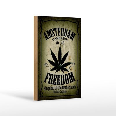 Cartello in legno cannabis 12x18 cm Decorazione Amsterdam Freedom Kingdom