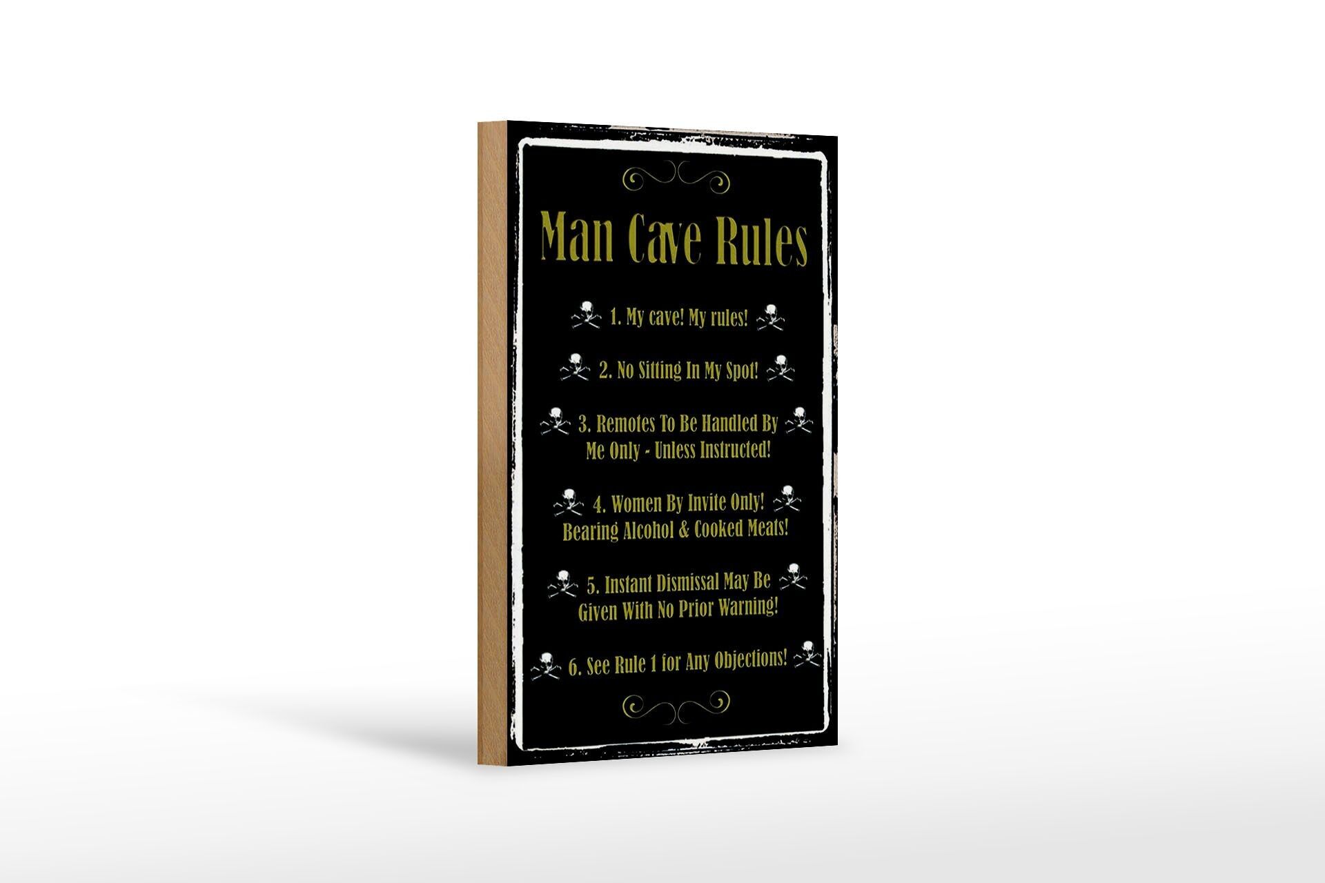 Cartello in legno con scritta 12x18 cm Uomo delle caverne Regole vietato sedersi Decorazione spot