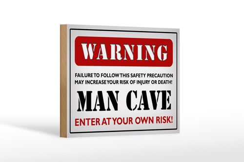 Holzschild Spruch 18x12 cm Warning man cave enter weißes Schild