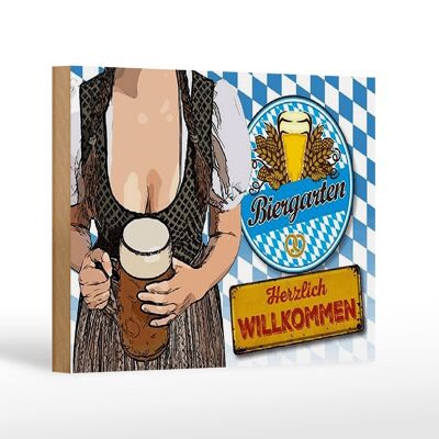 Cartel de madera con texto "Bienvenido al jardín de cerveza" 18x12 cm Decoración Baviera