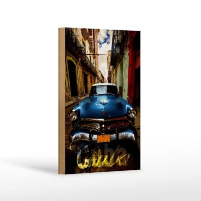 Cartel de madera con texto 12x18 cm Cuba coches antiguos decoración vintage