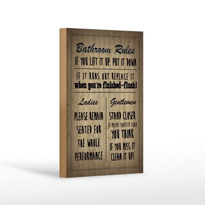Cartello in legno con scritta 12x18 cm Regole del bagno Signore Signori Decorazione