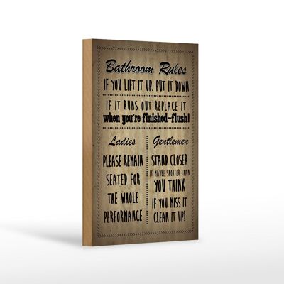 Holzschild Spruch 12x18 cm Bathroom Rules Ladies Gentlemen Dekoration