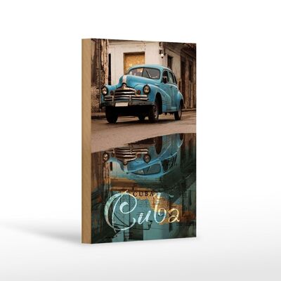Cartello in legno con scritta 12x18 cm Cuba car blu decorazione auto d'epoca