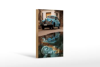 Panneau en bois disant 12x18 cm Cuba voiture bleu décoration de voiture vintage 1