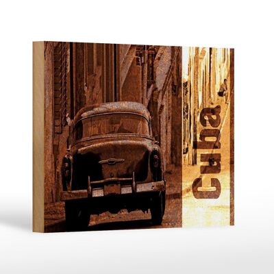 Panneau en bois disant 18x12 cm Cuba Cuba voiture vintage décoration rétro