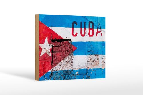 Holzschild Flagge 18x12cm Cuba Fahne auf eine Mauer Dekoration