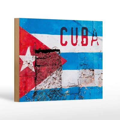 Holzschild Flagge 18x12cm Cuba Fahne auf eine Mauer Dekoration