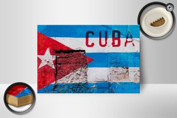 Drapeau panneau en bois 18x12cm drapeau Cuba sur une décoration murale 2