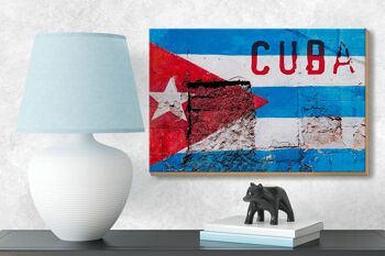 Drapeau panneau en bois 18x12cm drapeau Cuba sur une décoration murale 3