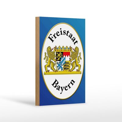 Cartel de madera con texto 12x18cm Escudo de armas del Estado Libre de Baviera escudo azul