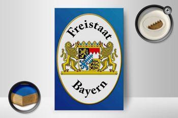 Panneau en bois avec armoiries de l'État libre de Bavière, bouclier bleu, 12x18 cm 2