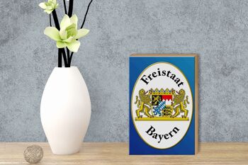 Panneau en bois avec armoiries de l'État libre de Bavière, bouclier bleu, 12x18 cm 3