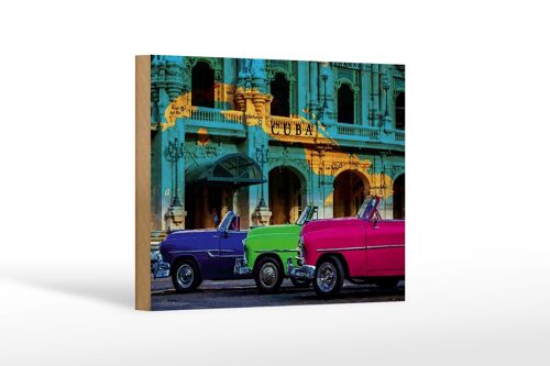 Holzschild Spruch 18x12 cm Cuba Karte 3 Autos Dekoration